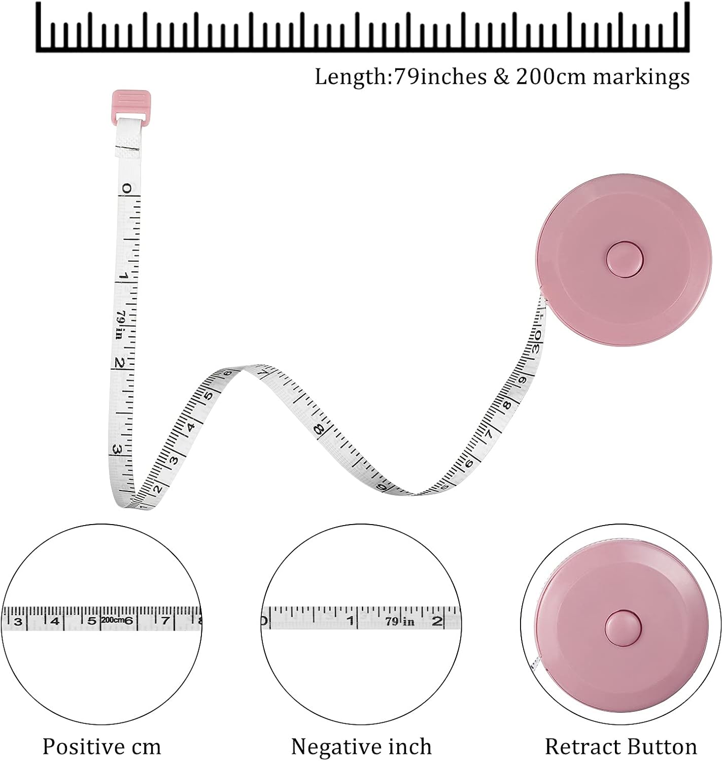 Meetlinten 3 pieces 200 cm/79 inch Sewing measuring tapes Retractable measuring tapes for measuring length, bust and waist - Image 2