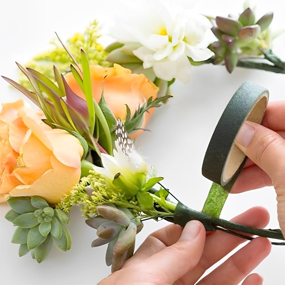 3 rolls of flower tape - 12 mm wide dark green flower tape for wrapping bouquet stems and DIY crafts - 30 metres per roll - Image 5
