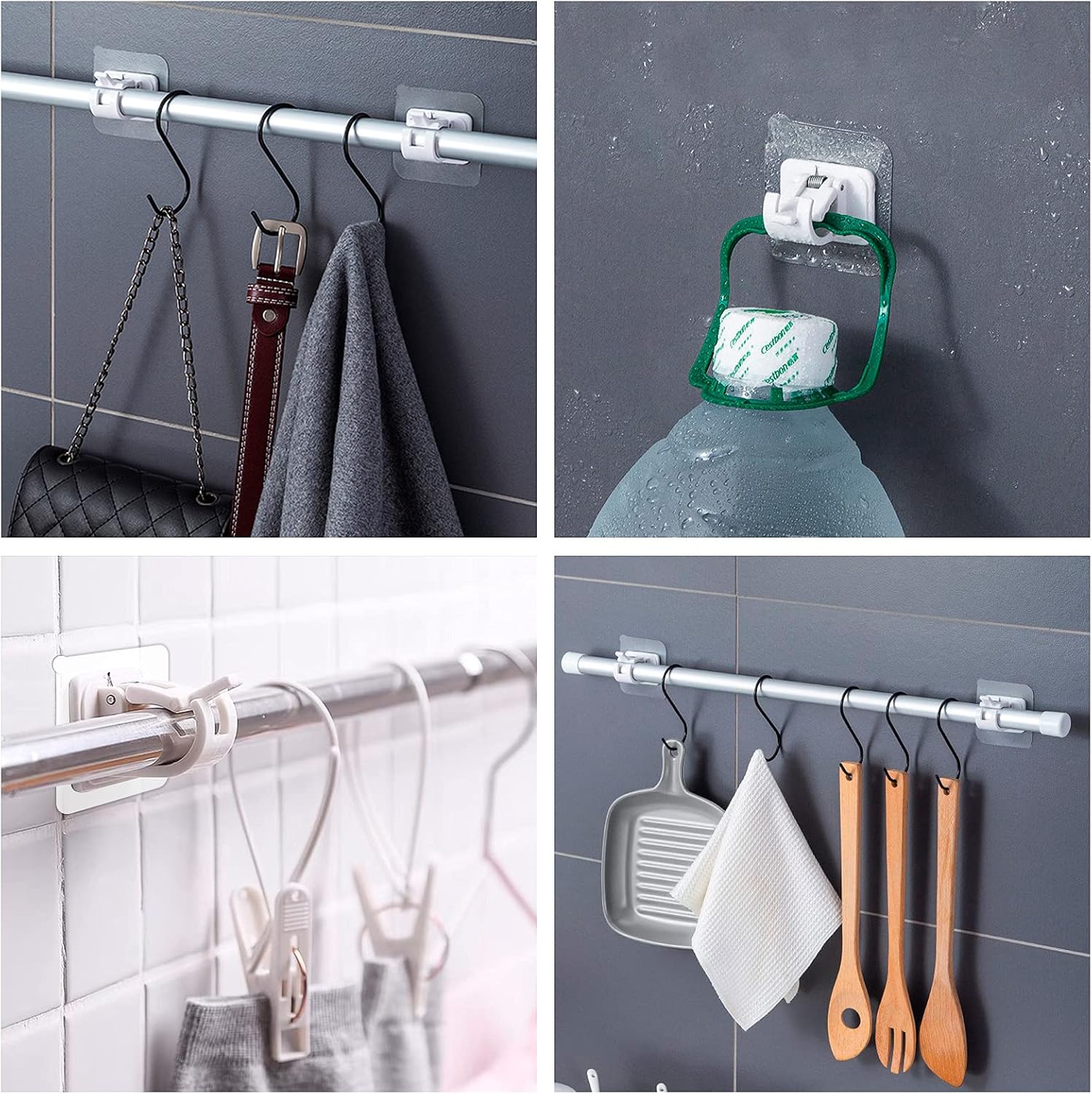 4 pieces of self-adhesive curtain rod brackets No drilling required Curtain hooks Fixed rod bracket Curtain rod wall mounting bracket Towel rod hooks for home Bathroom Kitchen Hotel Towel Clothes Hanging (White) - Image 7
