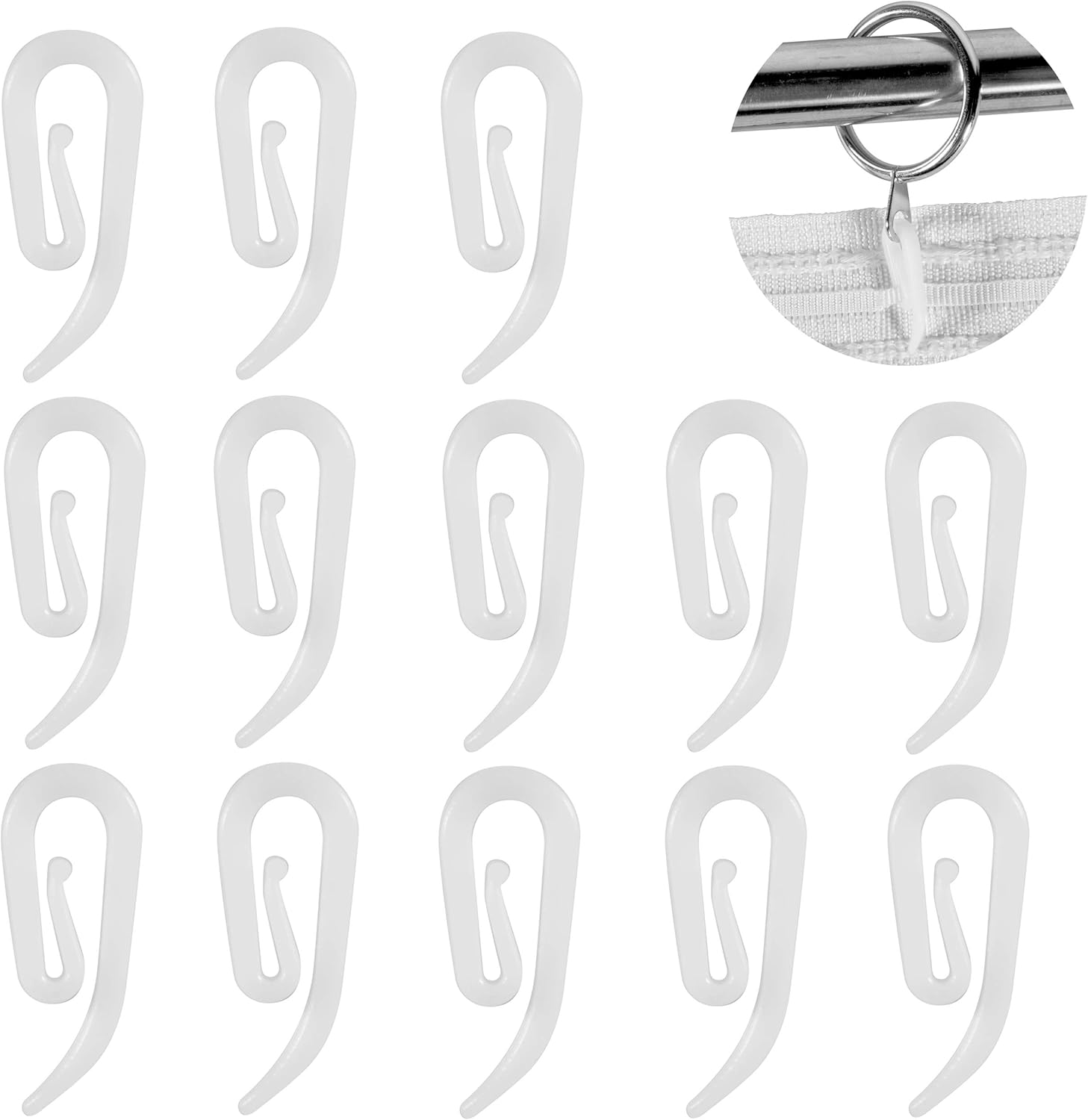 White plastic hooks for windows and door curtains - curtain hooks - suitable for windows, doors and shower curtains - 50 pieces - Image 1
