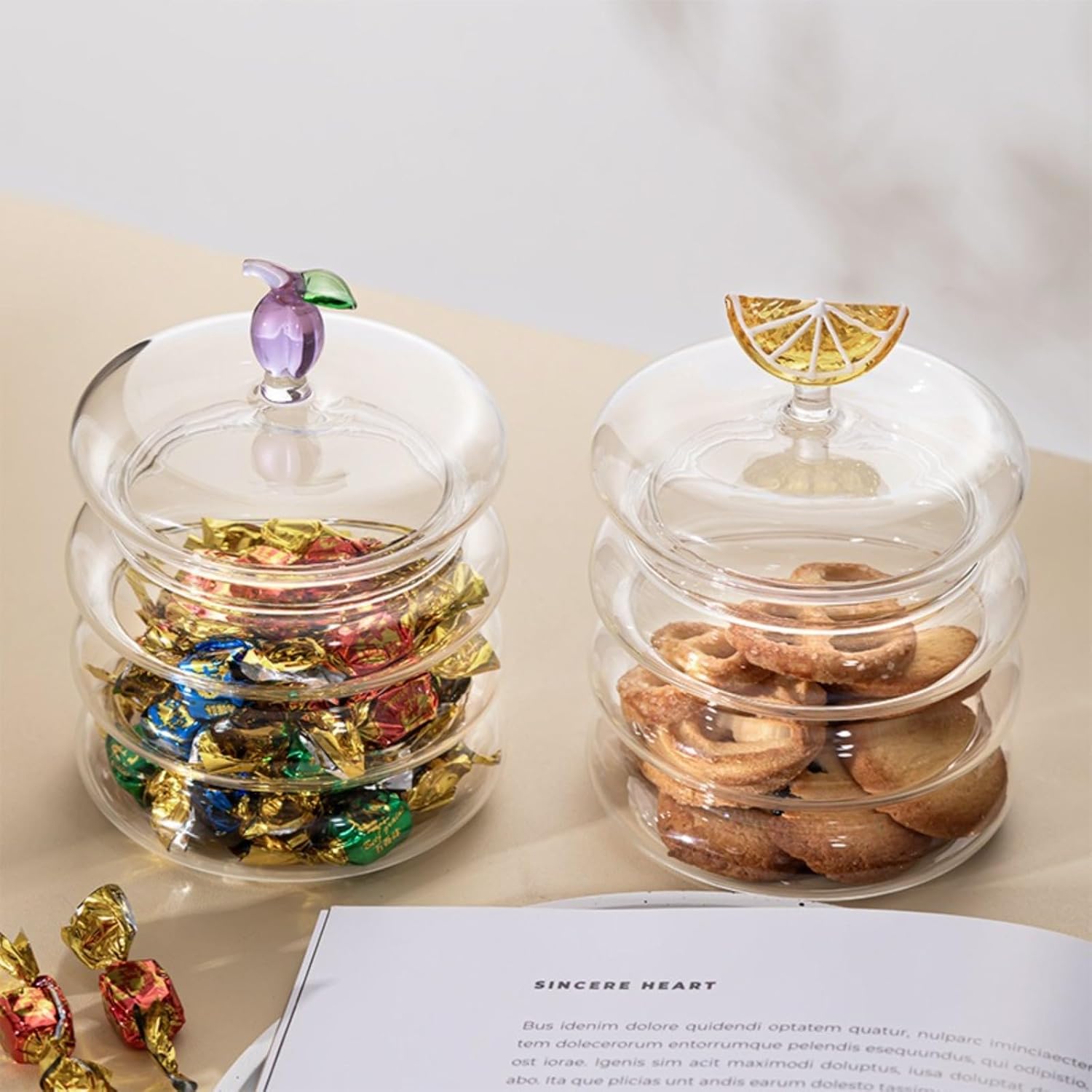 Household candy jar - desk candy box - candy jar with 3D fruit lid and snack compartment (two parts) - Image 2