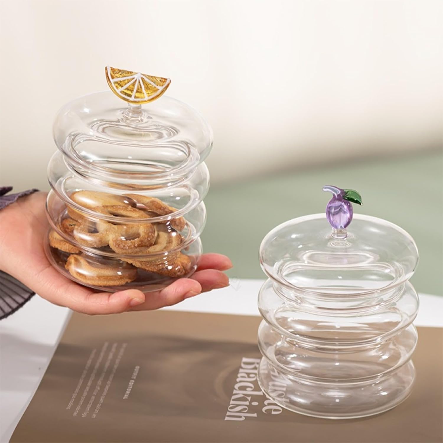 Household candy jar - desk candy box - candy jar with 3D fruit lid and snack compartment (two parts) - Image 5