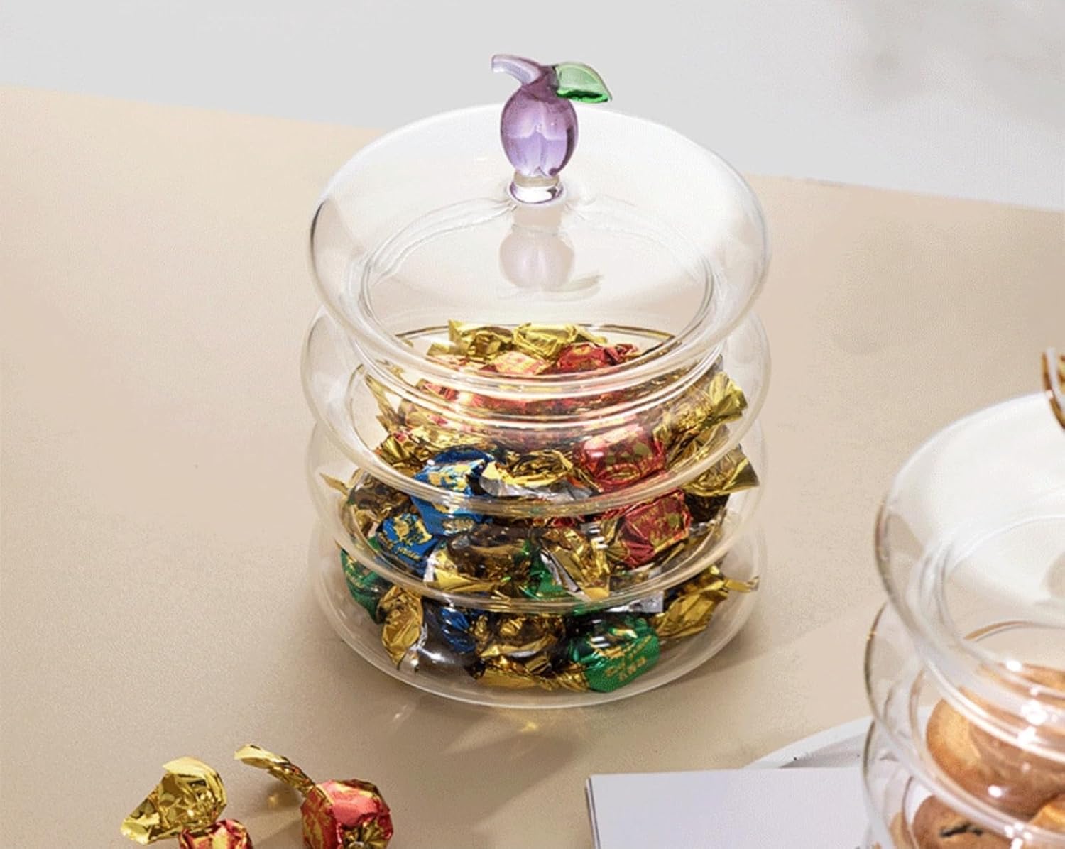 Household candy jar - desk candy box - candy jar with 3D fruit lid and snack compartment (two parts) - Image 6