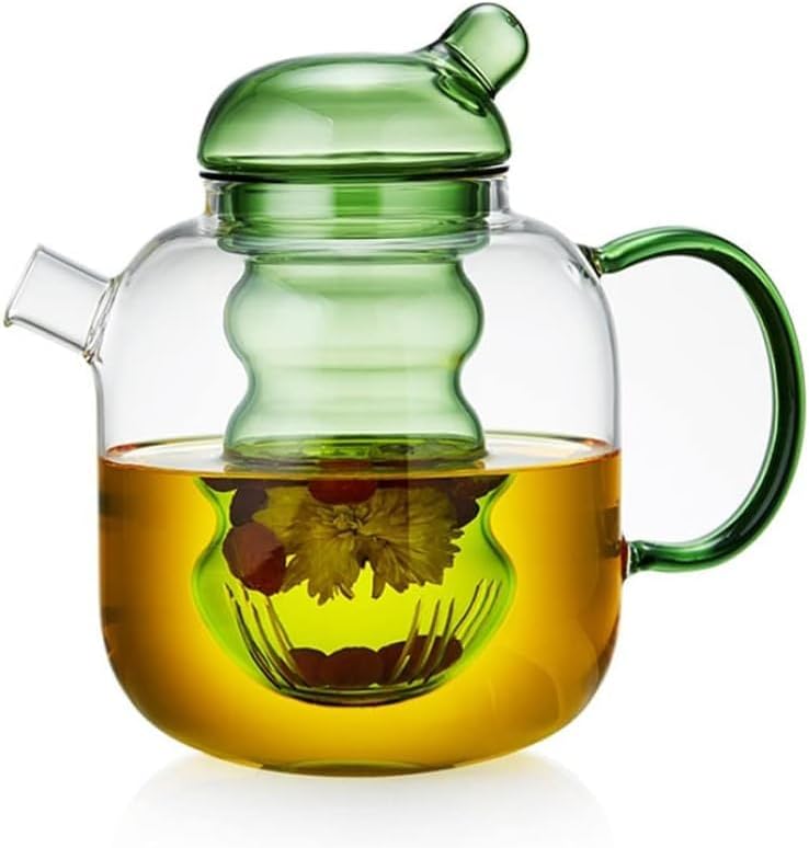 Handmade glass teapot for the stove with removable glass tea infuser - 2-in-1 flower teapot - Suitable for electric cooktops and kitchen appliances (colour: green) - Image 1