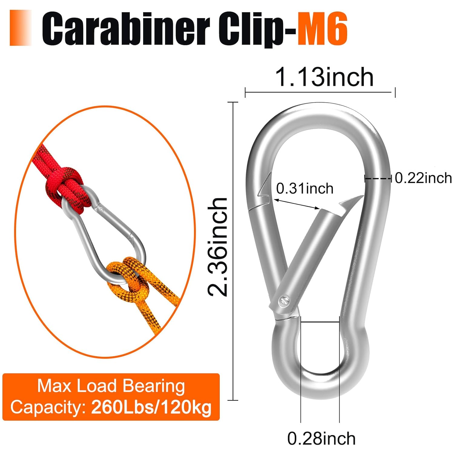 Karabiner Hook - 50 pieces - M6 - Karabiner Hook Clip - Spring - Karabiner Hook - Keychain - For gym - Climbing lock - Karabiner Hook Clip - Hanging plants - Outdoor camping - Hiking - Image 2