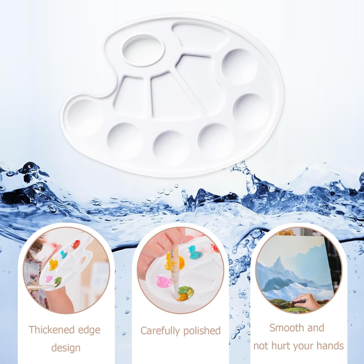 Acrylic paint palette, mixing palette, plastic palette, paint palette, 10-hole white round paint palette for watercolor, acrylic and oil paint, do-it-yourself, craft, professional fine art painting - Image 3