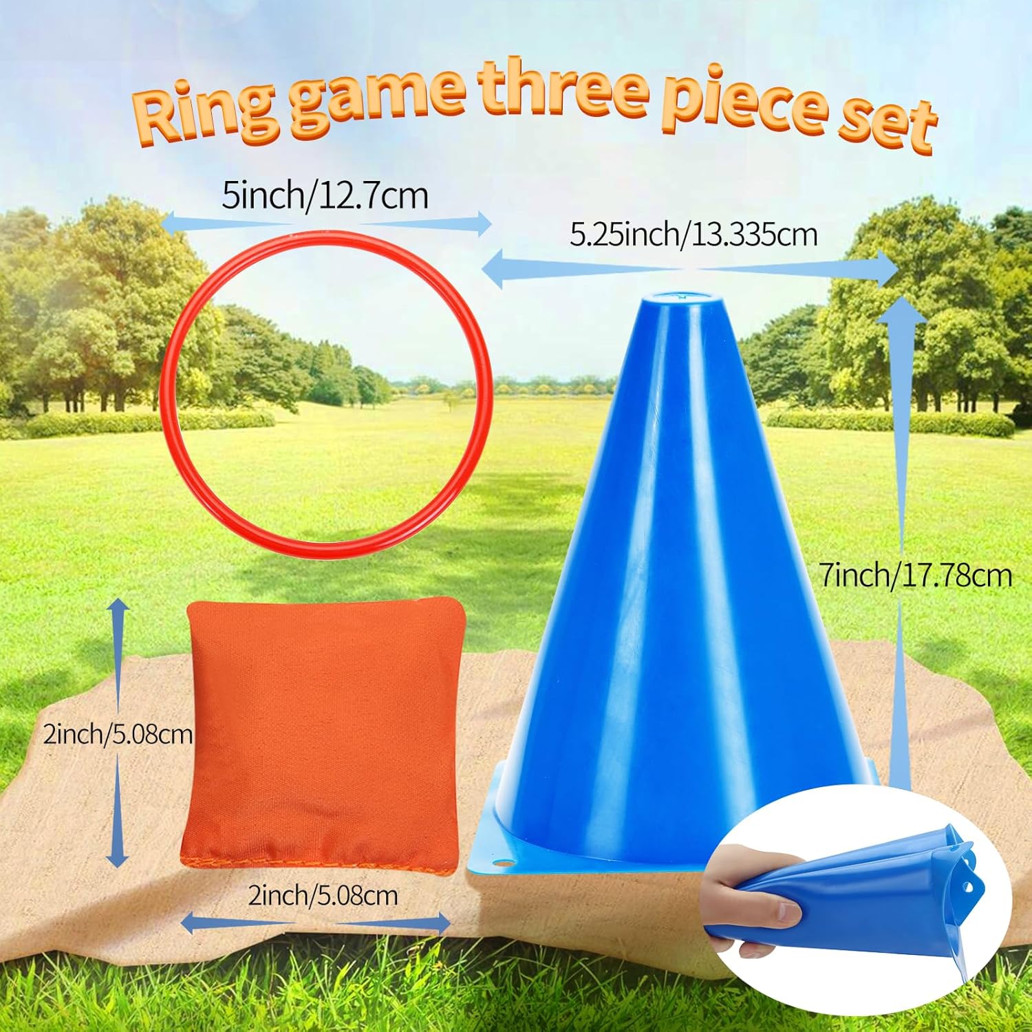 Spelset - 3-in-1 plastic kegel ring toss game - sandbag for kids - garden playset - indoor and outdoor playset for children (26 pieces) - Image 3