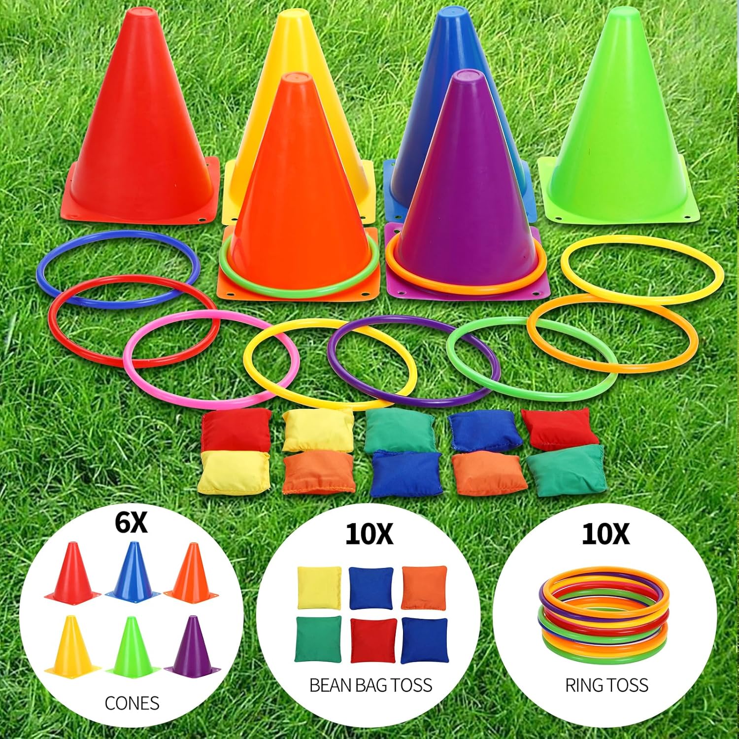 Spelset - 3-in-1 plastic kegel ring toss game - sandbag for kids - garden playset - indoor and outdoor playset for children (26 pieces) - Image 4