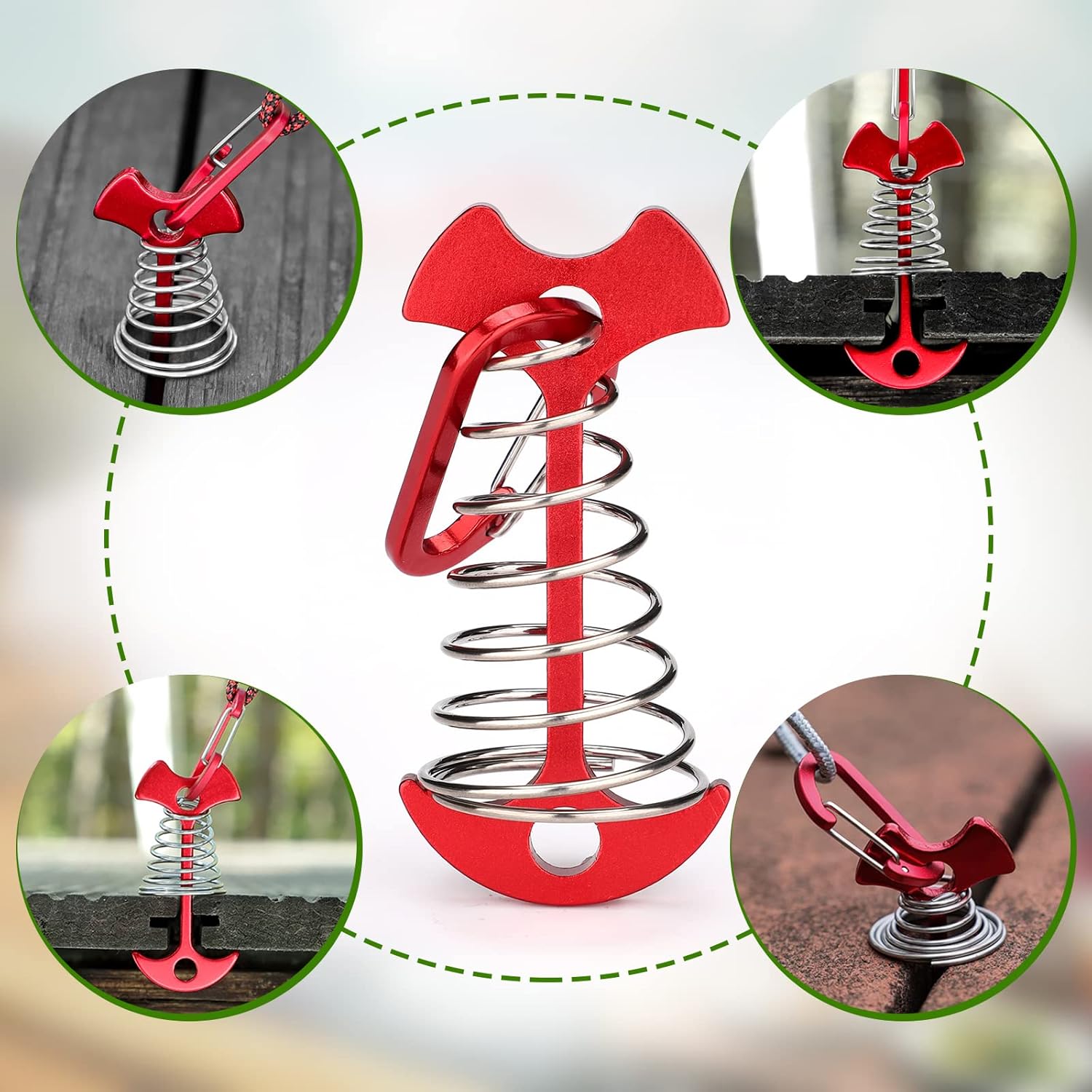 Carabiner Hook - Red - 10-pack - Ceiling Anchor with Carabiner Hook - Aluminium - Anchor - Spring Pin - Camping - Outdoor - Fishbone - Tent Anchor - Tent Rope - Spanner - Fishing Line - Adjuster - Pin - Image 5