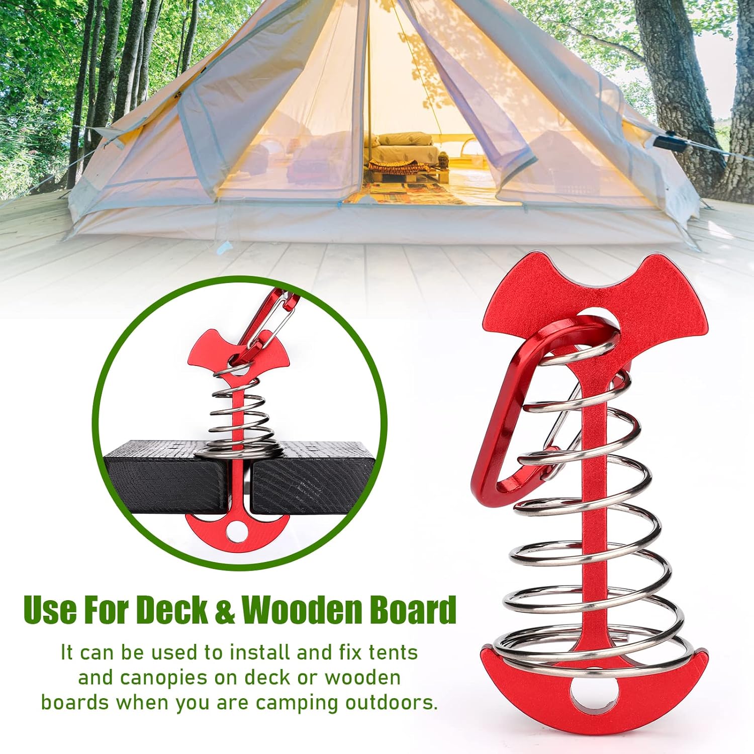 Carabiner Hook - Red - 10-pack - Ceiling Anchor with Carabiner Hook - Aluminium - Anchor - Spring Pin - Camping - Outdoor - Fishbone - Tent Anchor - Tent Rope - Spanner - Fishing Line - Adjuster - Pin - Image 6