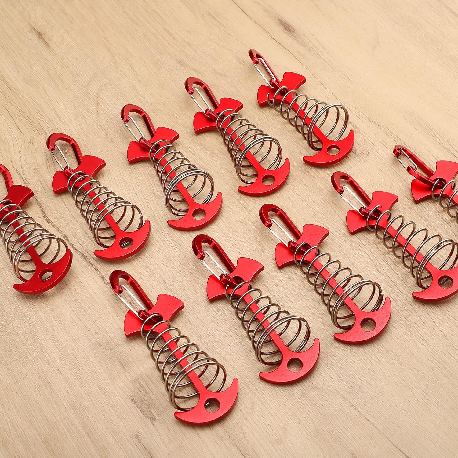 Carabiner Hook - Red - 10-pack - Ceiling Anchor with Carabiner Hook - Aluminium - Anchor - Spring Pin - Camping - Outdoor - Fishbone - Tent Anchor - Tent Rope - Spanner - Fishing Line - Adjuster - Pin - Image 8