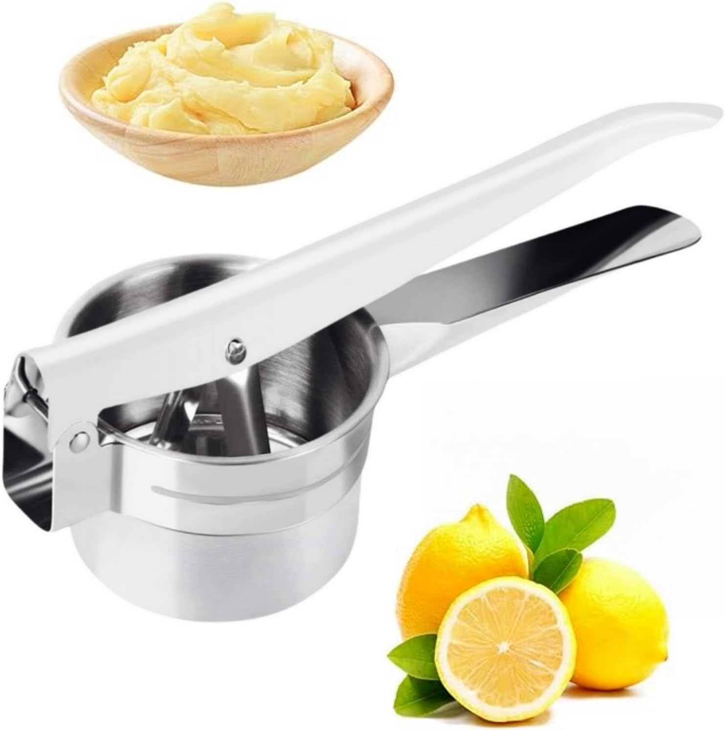 Stainless Steel Potato Masher - Multifunctional Potato Masher - Handheld Potato Masher for the Kitchen - Heavy-Duty German Dough Masher - Suitable for Making Potato Balls, Pasta, Potatoes, Fruit and Vegetables (Open Bottom) - Image 2
