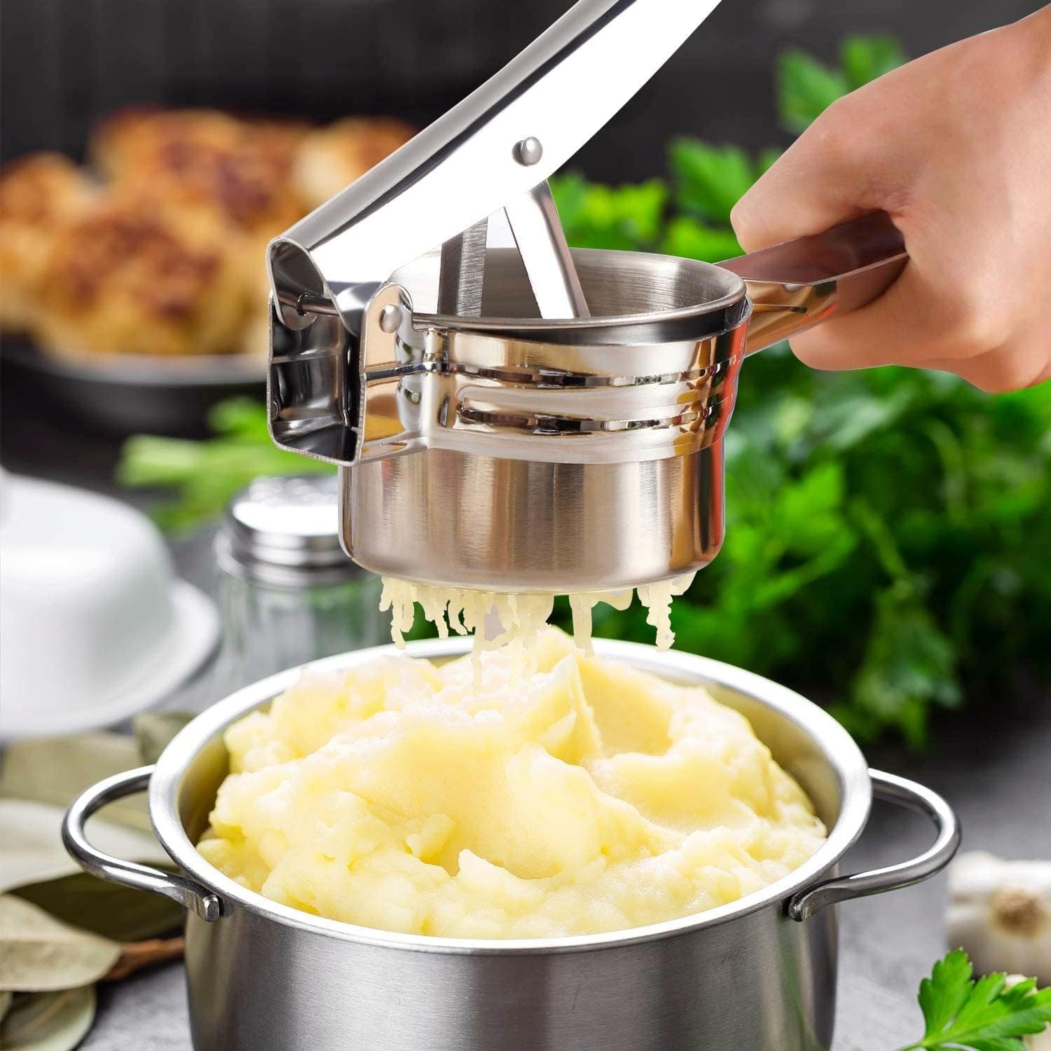 Stainless Steel Potato Masher - Multifunctional Potato Masher - Handheld Potato Masher for the Kitchen - Heavy-Duty German Dough Masher - Suitable for Making Potato Balls, Pasta, Potatoes, Fruit and Vegetables (Open Bottom) - Image 3