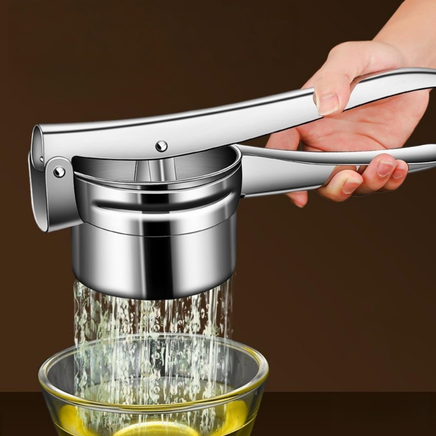 Stainless Steel Potato Masher - Multifunctional Potato Masher - Handheld Potato Masher for the Kitchen - Heavy-Duty German Dough Masher - Suitable for Making Potato Balls, Pasta, Potatoes, Fruit and Vegetables (Open Bottom) - Image 8