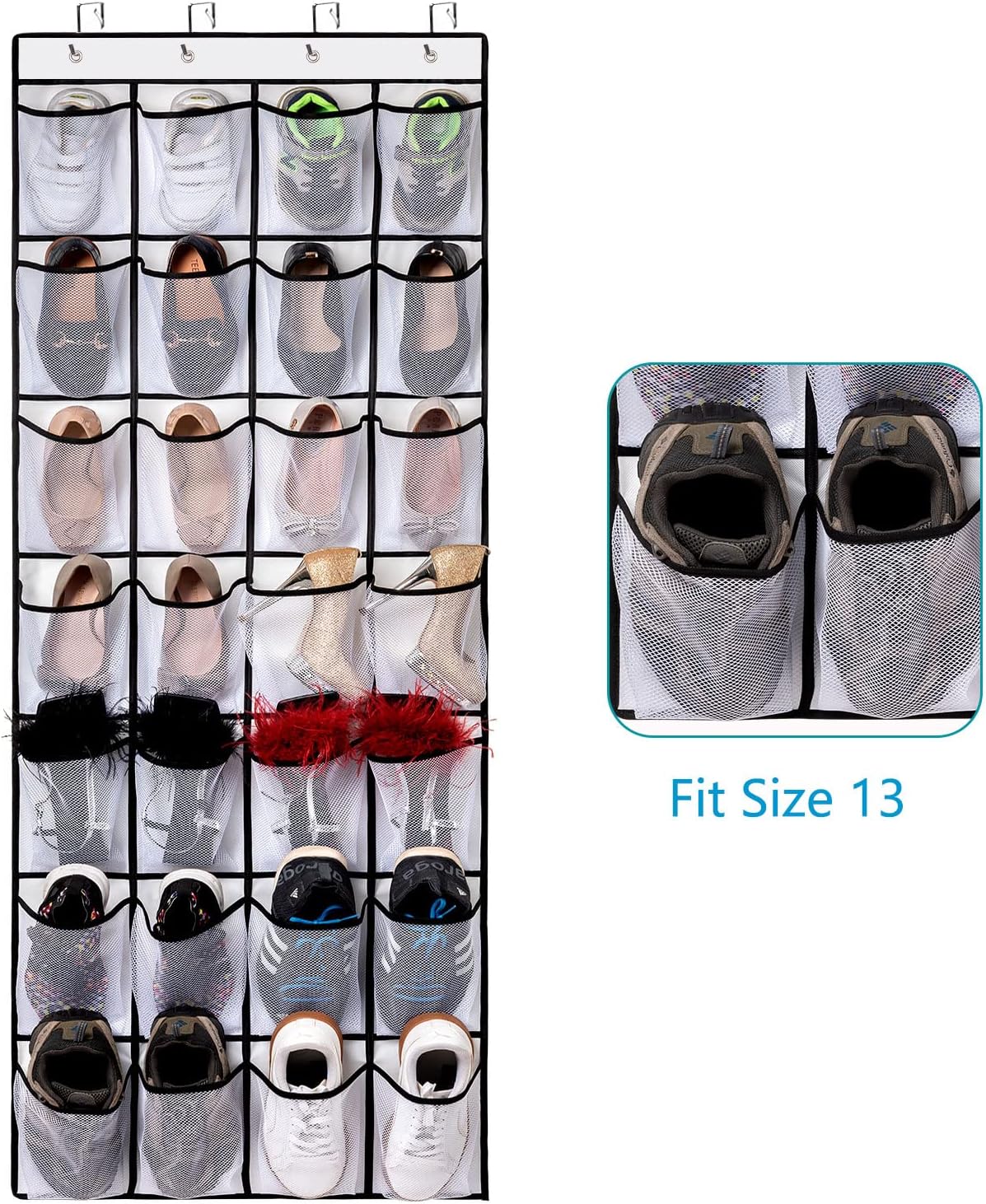 Hanging shoe bag organizer - 28-compartment shoe rack behind the door - transparent shoe rack - hanging shoe rack behind the door - large capacity shoe rack - with hooks - Image 4