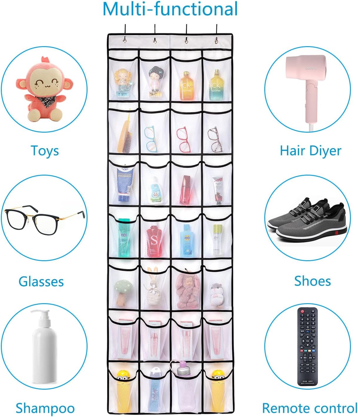 Hanging shoe bag organizer - 28-compartment shoe rack behind the door - transparent shoe rack - hanging shoe rack behind the door - large capacity shoe rack - with hooks - Image 5