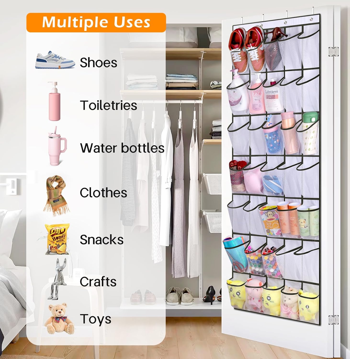 Hanging shoe bag organizer - 28-compartment shoe rack behind the door - transparent shoe rack - hanging shoe rack behind the door - large capacity shoe rack - with hooks - Image 7