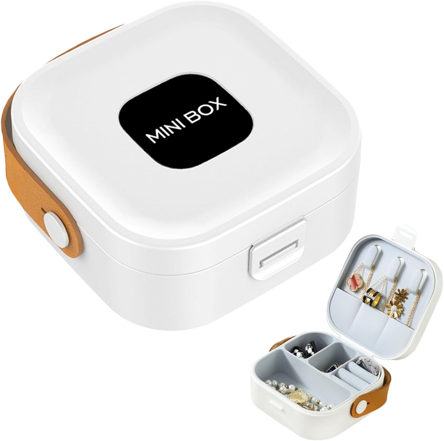 Mini jewelry boxes - Portable multifunctional storage organizer - Jewelry and ring organizer - Gift box - For girls and women (white) - Image 1