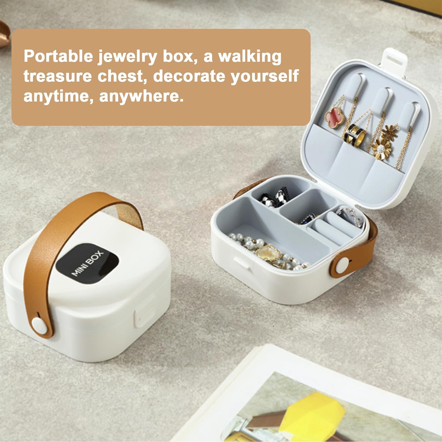 Mini jewelry boxes - Portable multifunctional storage organizer - Jewelry and ring organizer - Gift box - For girls and women (white) - Image 3