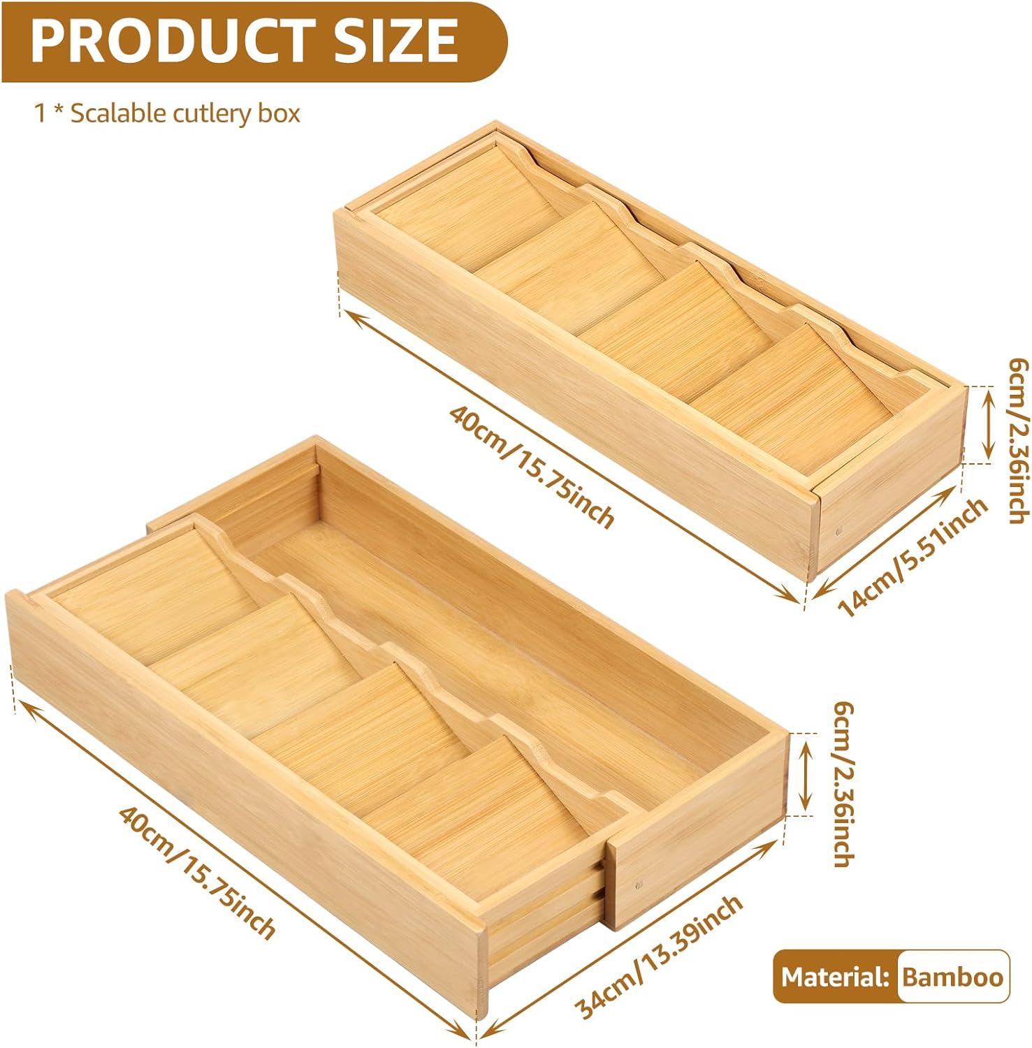 Kitchen drawer organizer - cutlery organizer - expandable bamboo storage box - cutlery rack - telescopic cutlery organizer - Image 3