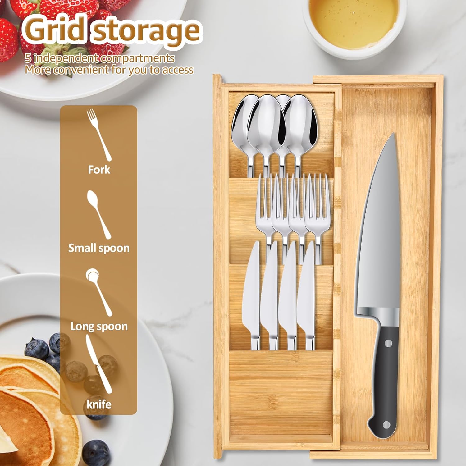 Kitchen drawer organizer - cutlery organizer - expandable bamboo storage box - cutlery rack - telescopic cutlery organizer - Image 7