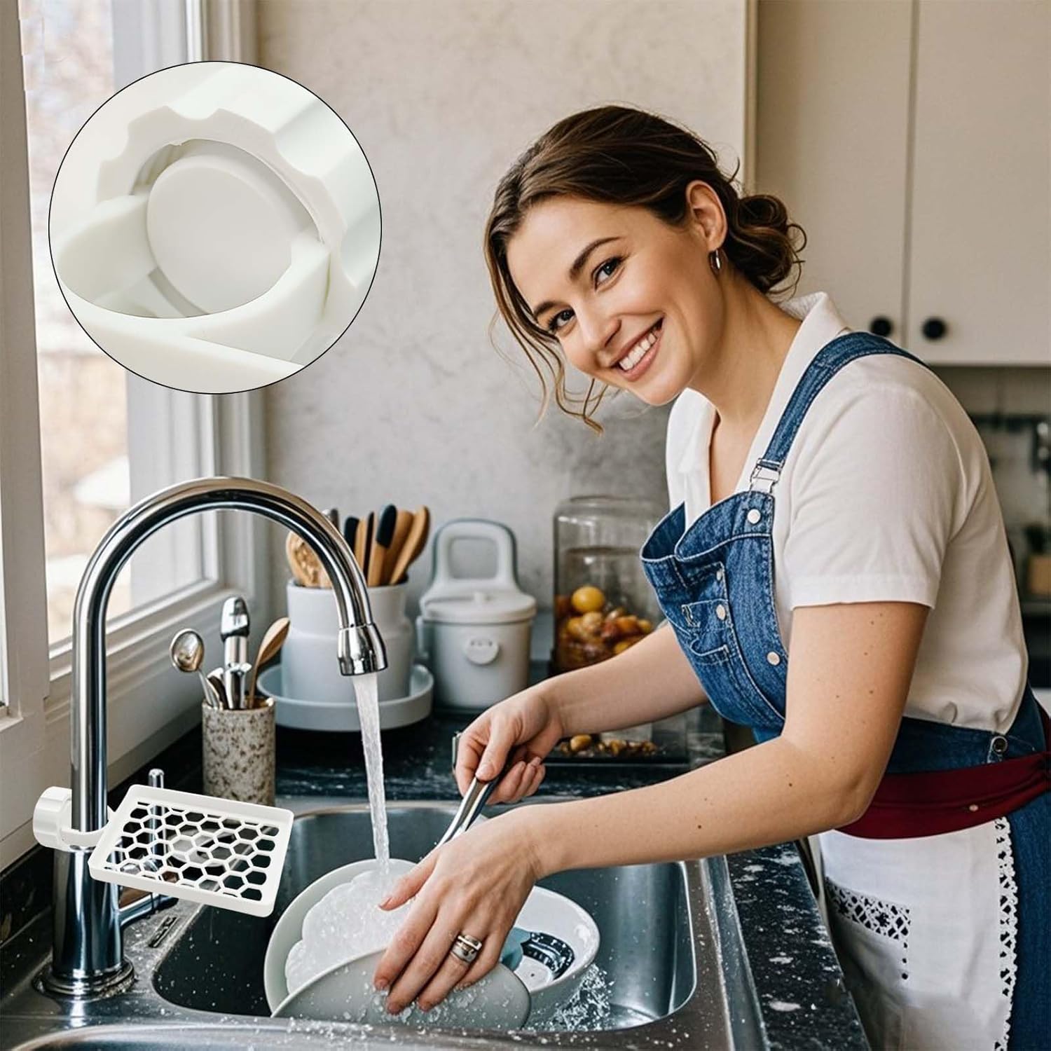 Set of two hangers, sponsor and sink organizer - drainage rack with clips - suitable for kitchens and bathrooms - reusable and removable - for holding soap and sponges - easy to install and adjust - Image 4