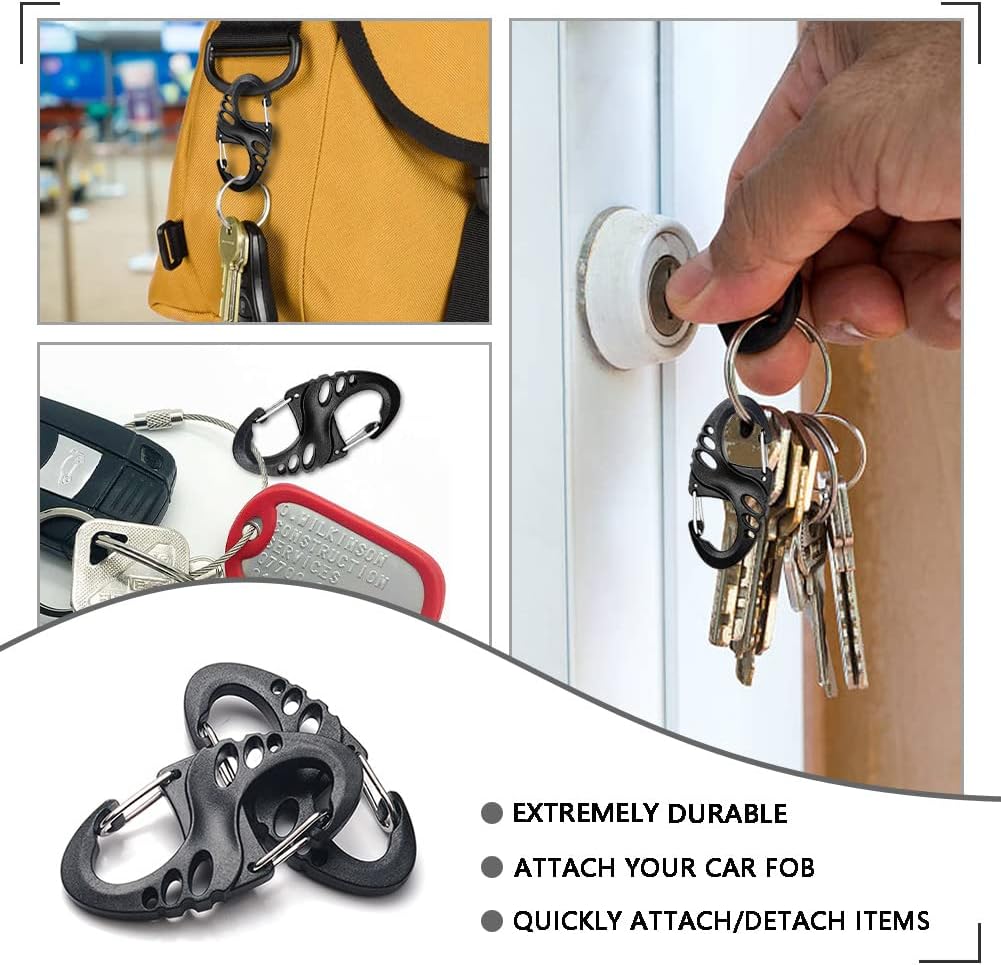 Carabiner Hooks - 12 pieces - 2 inch - plastic - S-shaped carabiner hook - paracord - keychain - hook - suitable for keychains, backpacks and zip clip accessories - Image 2