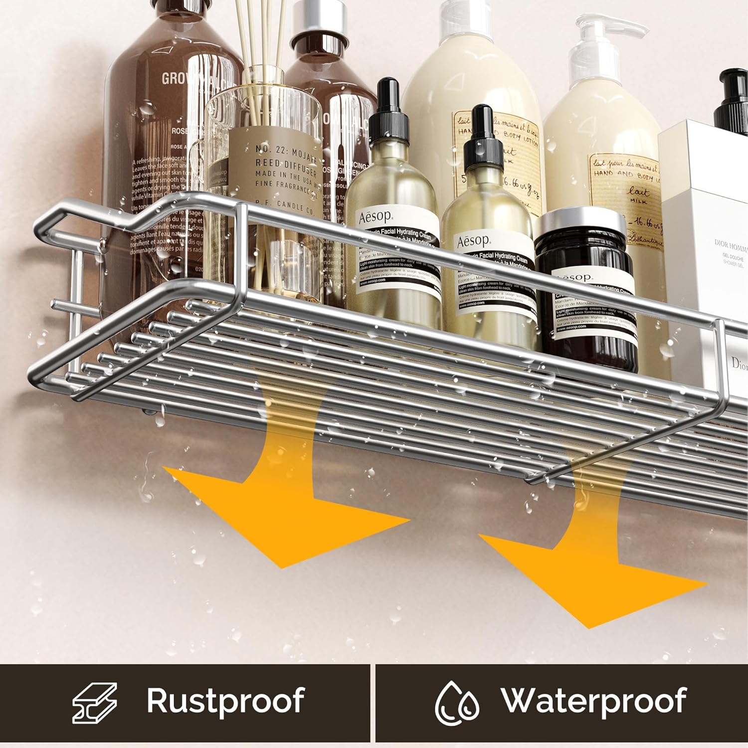 Storage rack for the bathroom, shower and kitchen - uses traceable transparent glue - no drilling required - stainless steel SUS304 - 15.75 inches - silver - Image 5