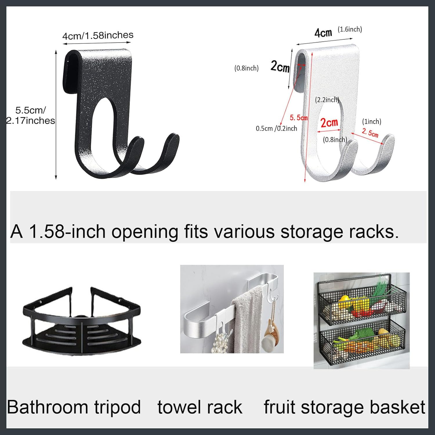 Suction hooks without drilling for hanging bath sponges, towels and razor holders for the bathroom, office, kitchen utensil holder, bathroom, kitchen knives - 4-pack - black. - Image 5
