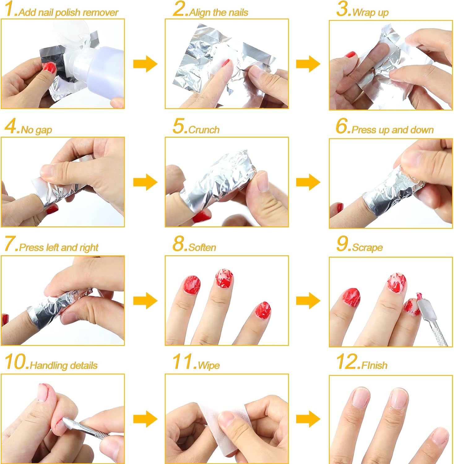 100 foil nail stickers, foil for gel nails, nail foil remover with pre-installed lint-free cotton pads for manicure and pedicure, nail art cleanser - Image 6