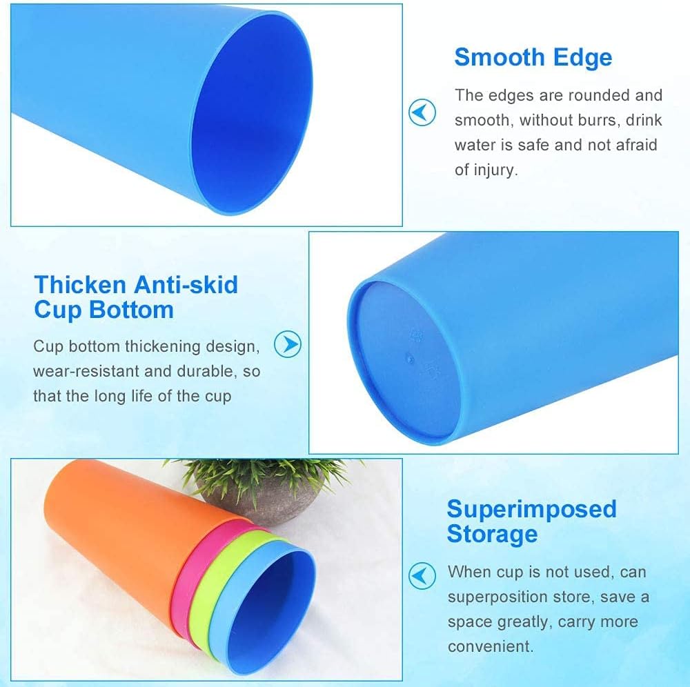 Set of 24 reusable plastic cups, 250 ml, durable plastic drink cups for kids, for use in the kitchen, outdoors, parties, picnics, barbecues, travel (6 bright colours) - Image 3