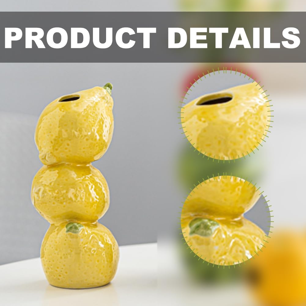 Citroenkeramiek vase - Unique fruit-shaped vase - 3D lemon design - Creative fruit and flower arrangement - Suitable for home and kitchen decor - Yellow - Image 4
