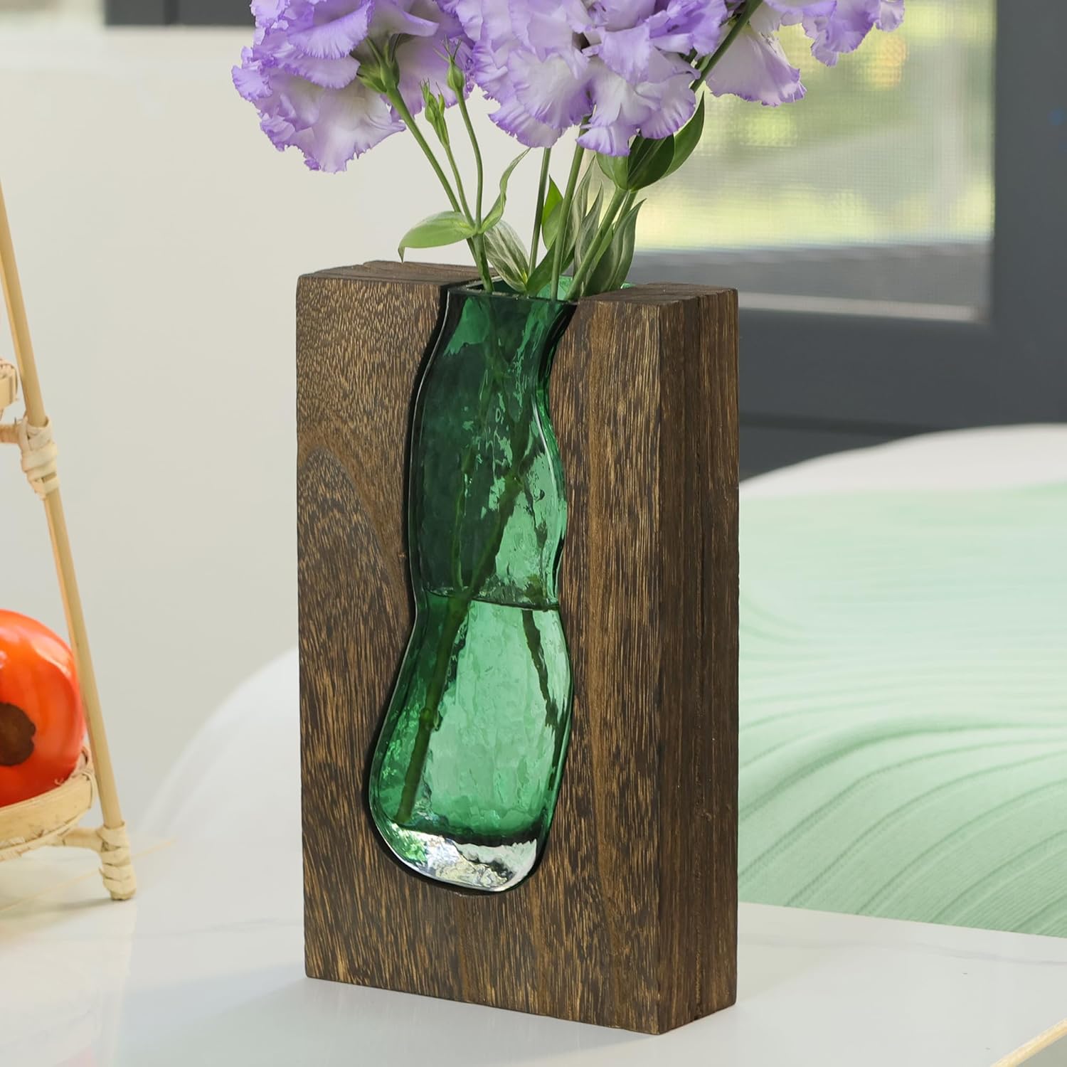 Vase with inlaid wood and glass - Rustic style wood and glass vase - Solid wood and glass vase - Vase for home decor - Table decoration (9.45 inches) - Image 3