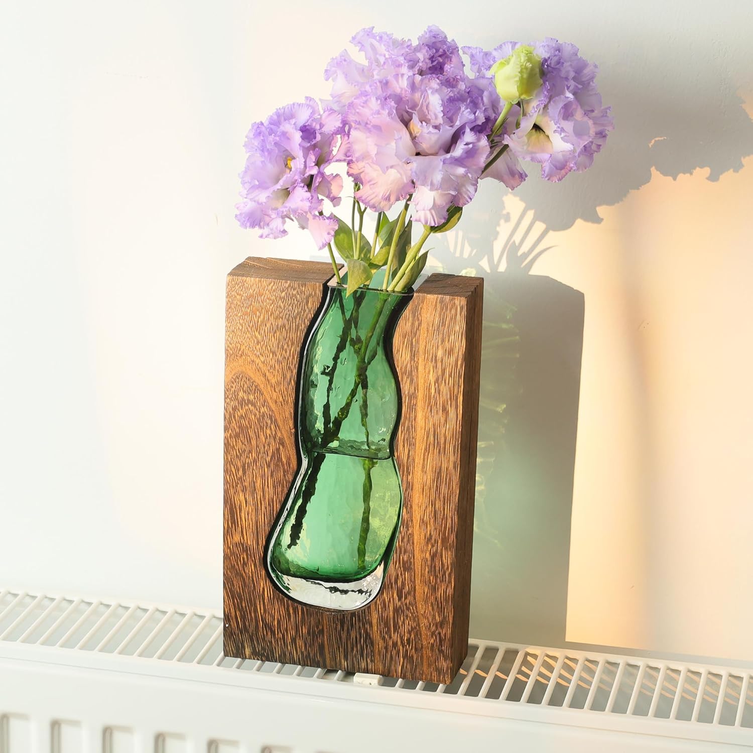 Vase with inlaid wood and glass - Rustic style wood and glass vase - Solid wood and glass vase - Vase for home decor - Table decoration (9.45 inches) - Image 6