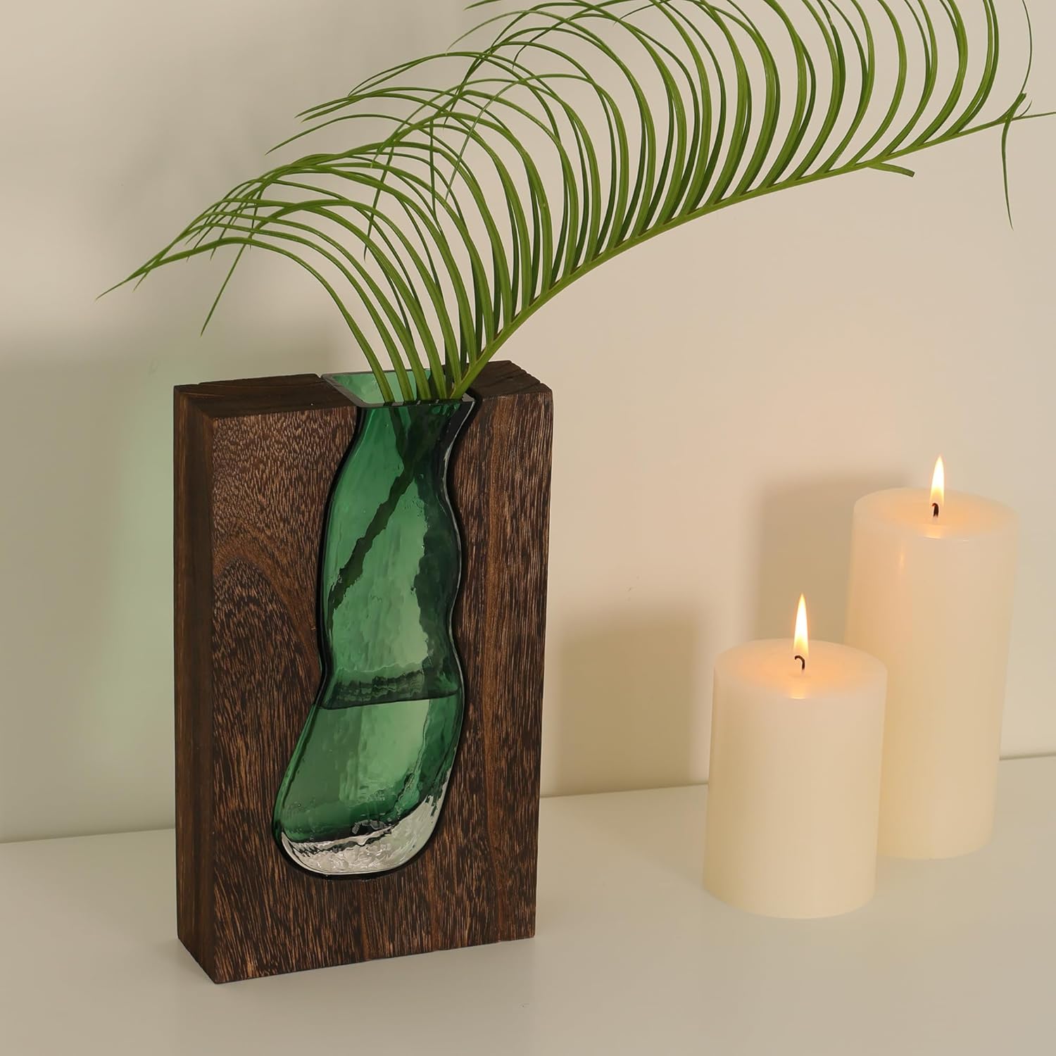 Vase with inlaid wood and glass - Rustic style wood and glass vase - Solid wood and glass vase - Vase for home decor - Table decoration (9.45 inches) - Image 7