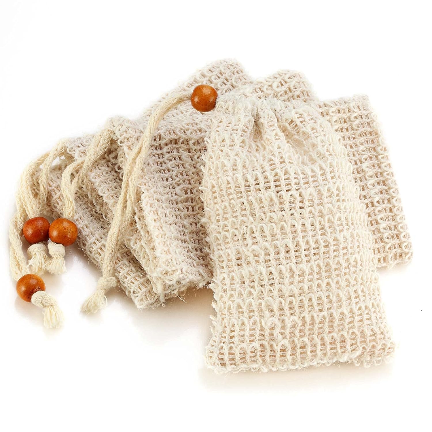 Soap Bags - Natural Sisal - Mesh Bags for Storing Soap - Plastic-Free - Exfoliating - Soap-Lathering - Dry Soap Holder - Shower (4 pieces) - Image 1