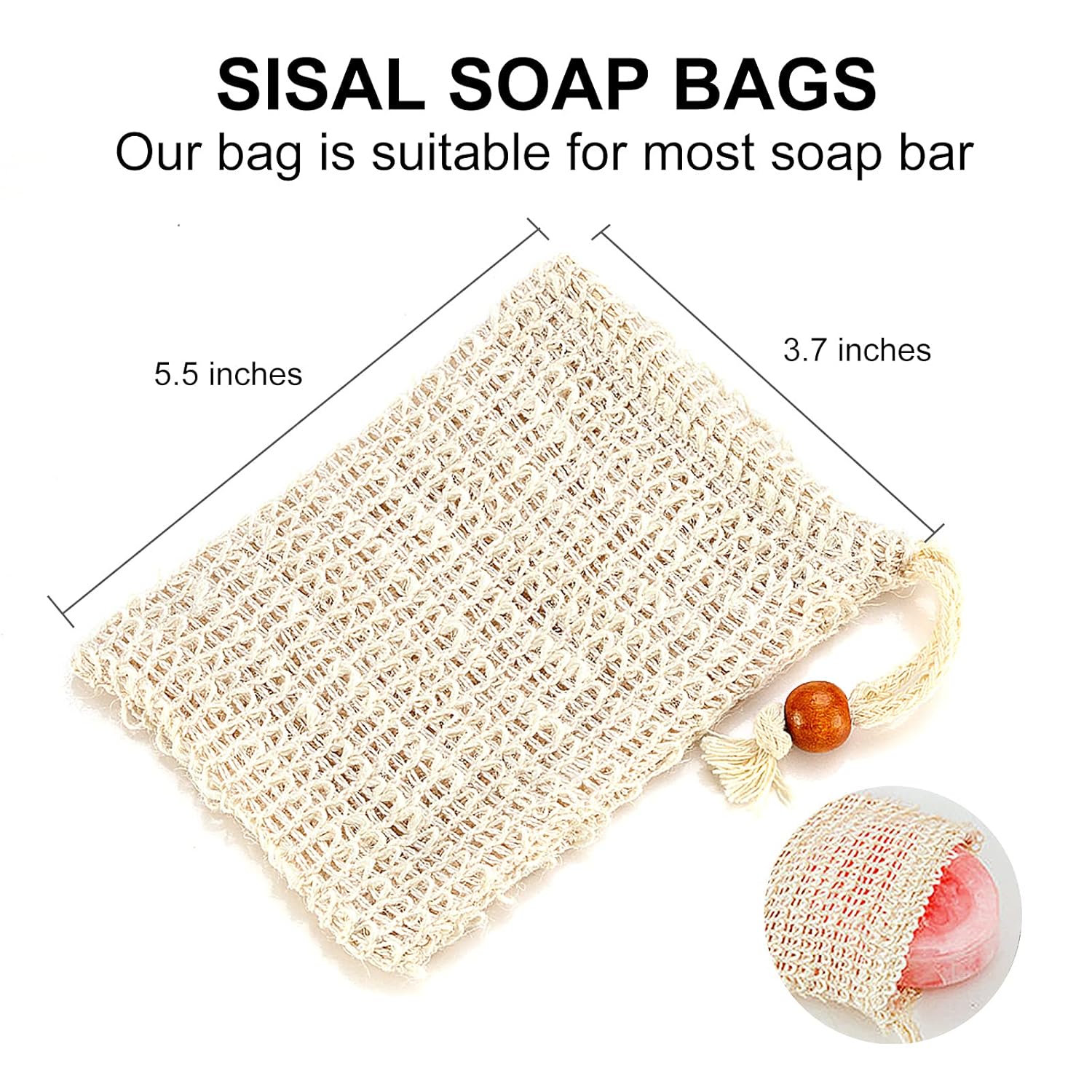 Soap Bags - Natural Sisal - Mesh Bags for Storing Soap - Plastic-Free - Exfoliating - Soap-Lathering - Dry Soap Holder - Shower (4 pieces) - Image 3