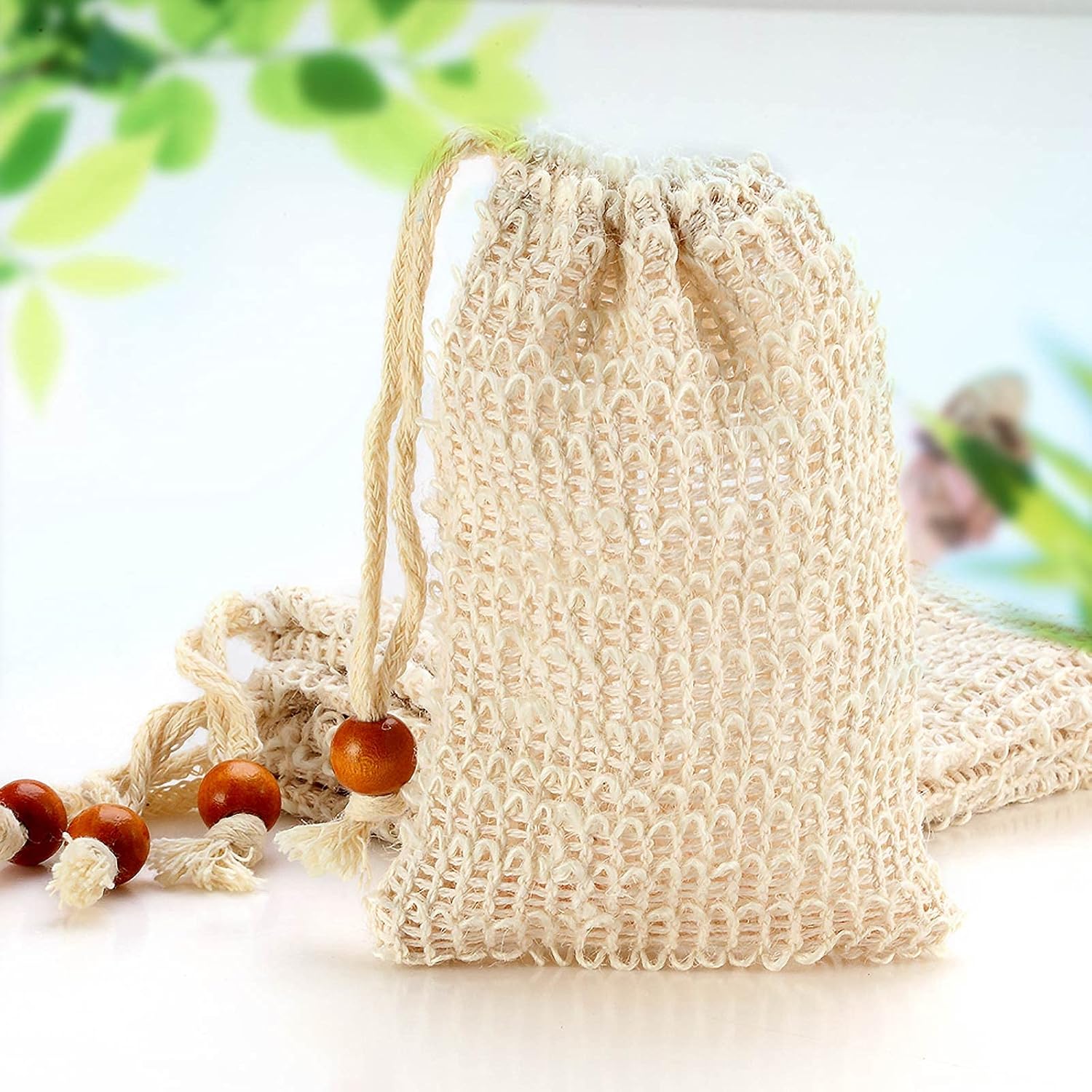 Soap Bags - Natural Sisal - Mesh Bags for Storing Soap - Plastic-Free - Exfoliating - Soap-Lathering - Dry Soap Holder - Shower (4 pieces) - Image 7