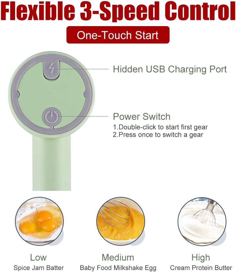 Handheld cordless electric blender - comes with 3 accessories - portable multi-functional food blender - can be used to blend eggs, whip cream, and chop garlic. - Image 5