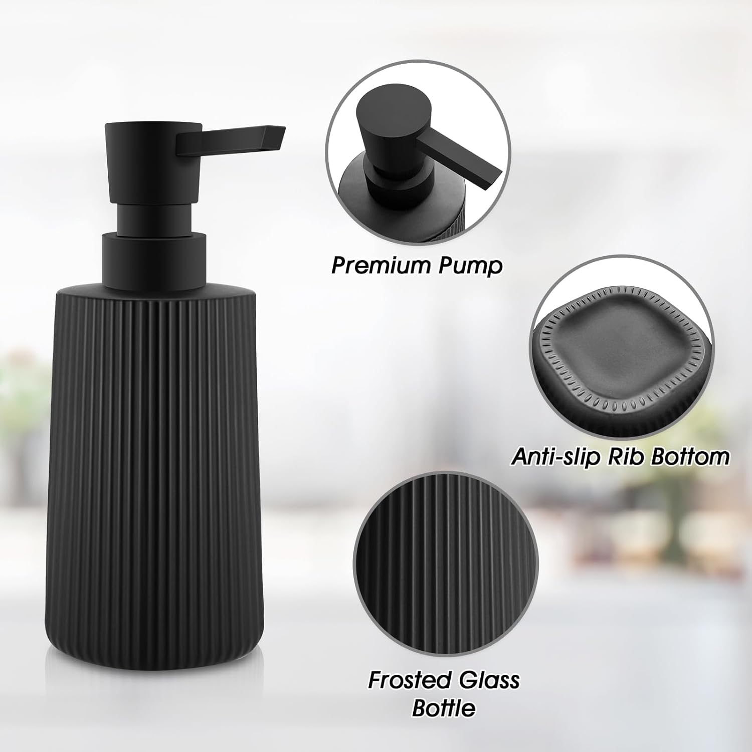 Soap Dispenser - Black Soap Dispenser for Detergent - Kitchen Soap Dispenser - With Press Dispenser - Suitable for Countertops - Bathroom and Kitchen (2 pieces - Black) - Image 3
