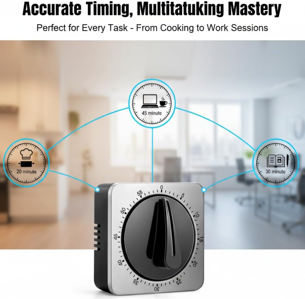 Kitchen Timer - Mechanical Egg Timer - Battery-Free - 100% Mechanical Kitchen Clock - Stainless Steel Housing - Kitchen Clock - Stopwatch - Countdown Reminder - Magnetic Kitchen Clock - Egg Timer (grey) - Image 5