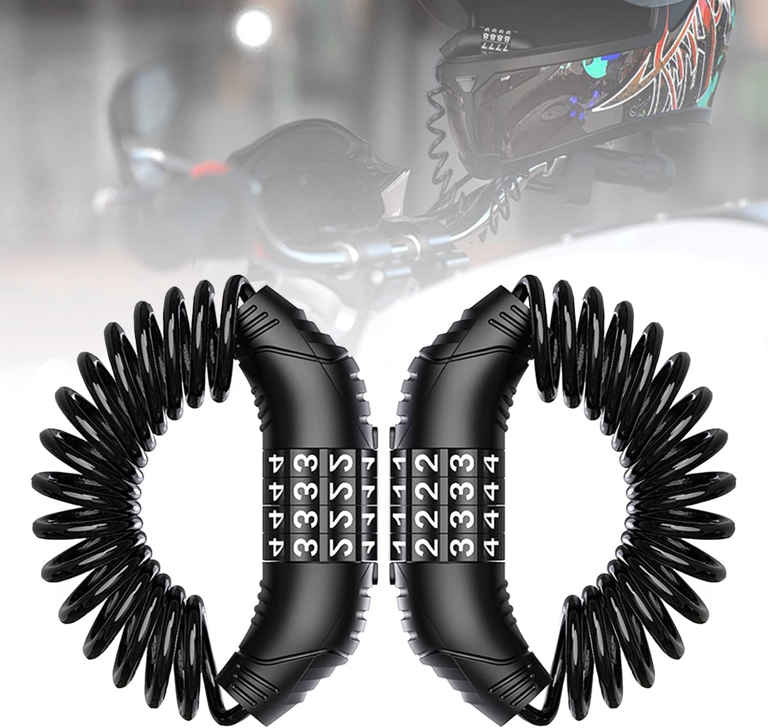 Combination lock - 2 pieces - Black - Motorcycle helmet lock - Theft security - Retractable - Luggage lock - With 4-digit combination - Security lock - Image 1