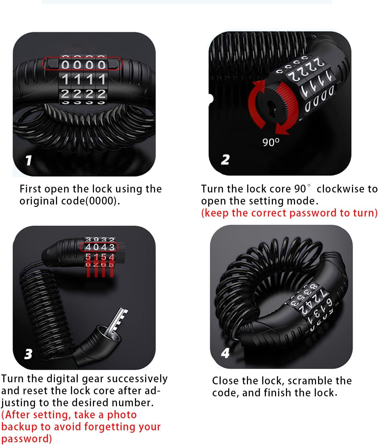 Combination lock - 2 pieces - Black - Motorcycle helmet lock - Theft security - Retractable - Luggage lock - With 4-digit combination - Security lock - Image 4