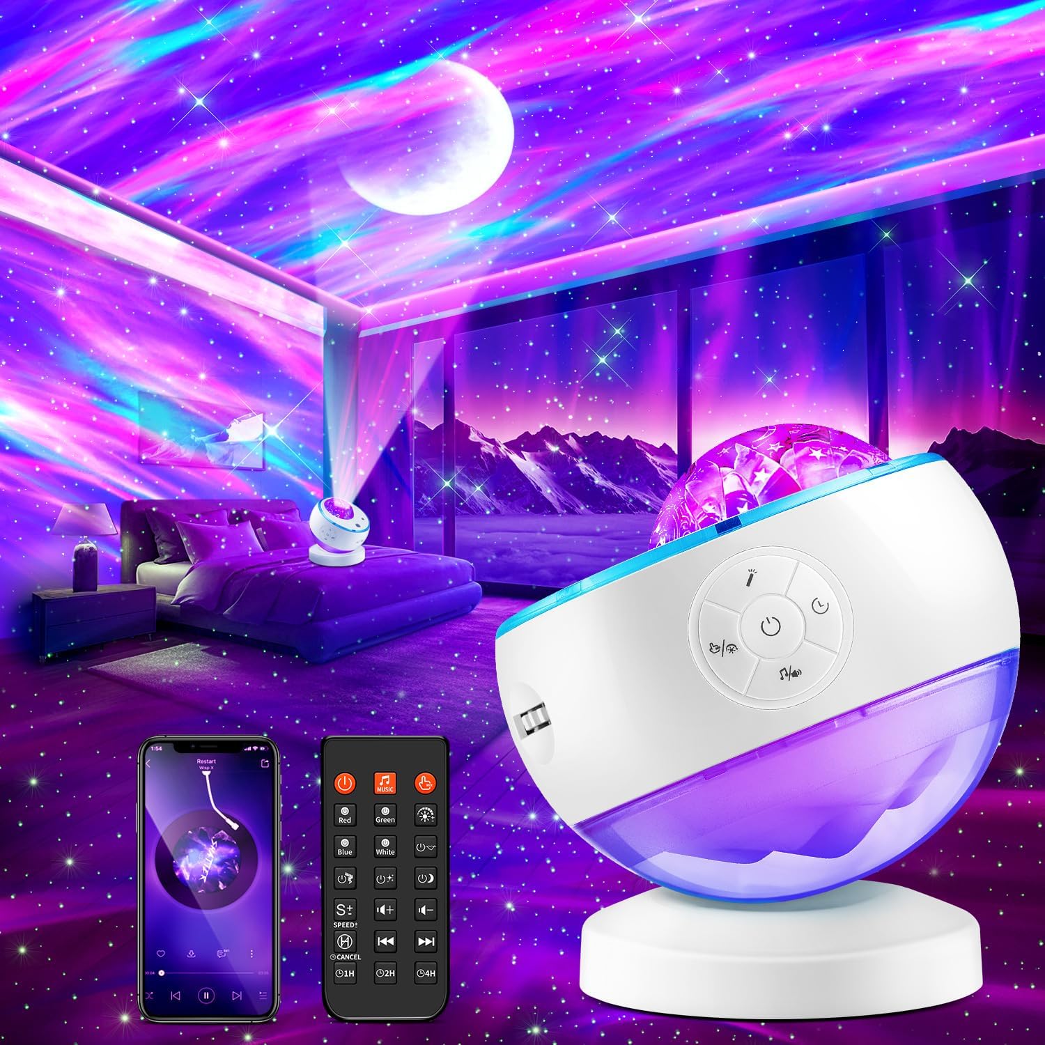 Starry Sky Projector Lamp - 300 Lighting Settings - Northern Light - 15 White Noise Bluetooth Projector Modes - Galaxy Party Light - Starry Sky Projector Light Cord with Timer - Room Decoration - Image 1