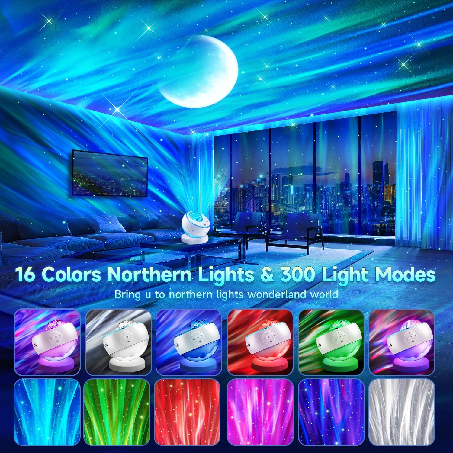 Starry Sky Projector Lamp - 300 Lighting Settings - Northern Light - 15 White Noise Bluetooth Projector Modes - Galaxy Party Light - Starry Sky Projector Light Cord with Timer - Room Decoration - Image 2
