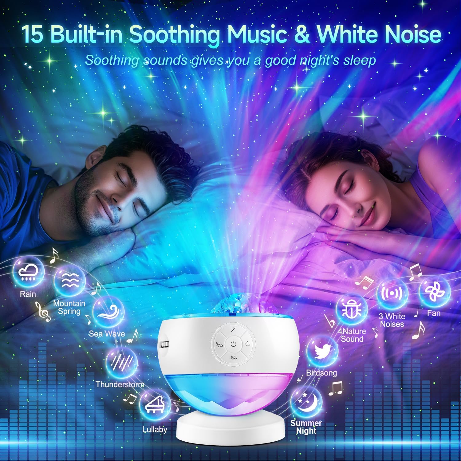 Starry Sky Projector Lamp - 300 Lighting Settings - Northern Light - 15 White Noise Bluetooth Projector Modes - Galaxy Party Light - Starry Sky Projector Light Cord with Timer - Room Decoration - Image 4