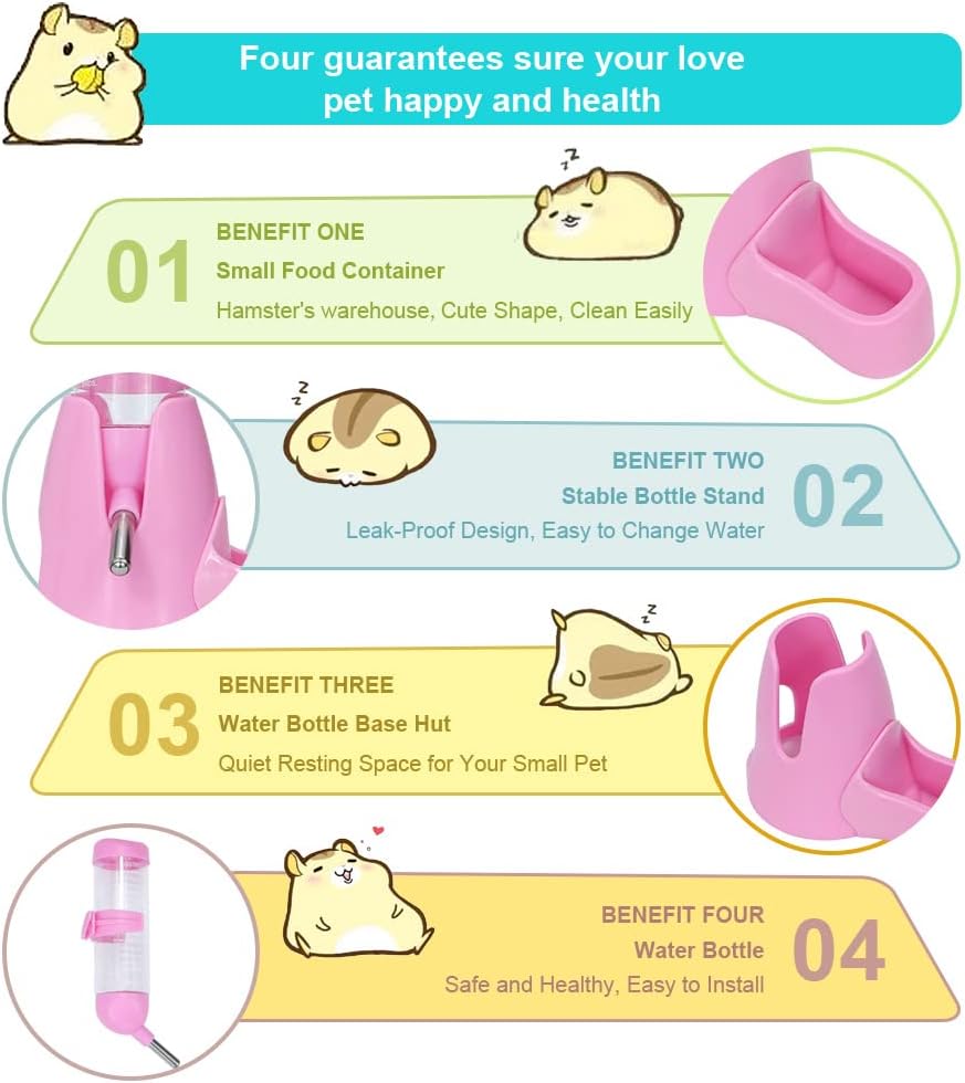 Water bowl for small animals - 3-in-1 hanging water bottle for hamsters - Automatic pet water bowl with stand - Suitable for dwarf hamsters, mice, rats and hedgehogs (80 ml - Pink) - Image 6