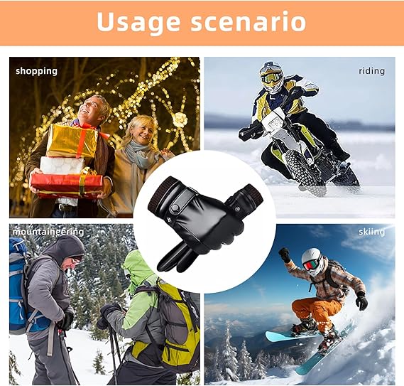Black winter gloves made of genuine leather - warm and insulated gloves - adjustable size - compatible with touchscreen devices - non-slip palm - cashmere lining - windproof, rainproof and snowproof - Image 3