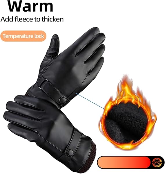 Black winter gloves made of genuine leather - warm and insulated gloves - adjustable size - compatible with touchscreen devices - non-slip palm - cashmere lining - windproof, rainproof and snowproof - Image 4