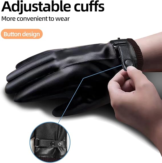 Black winter gloves made of genuine leather - warm and insulated gloves - adjustable size - compatible with touchscreen devices - non-slip palm - cashmere lining - windproof, rainproof and snowproof - Image 6